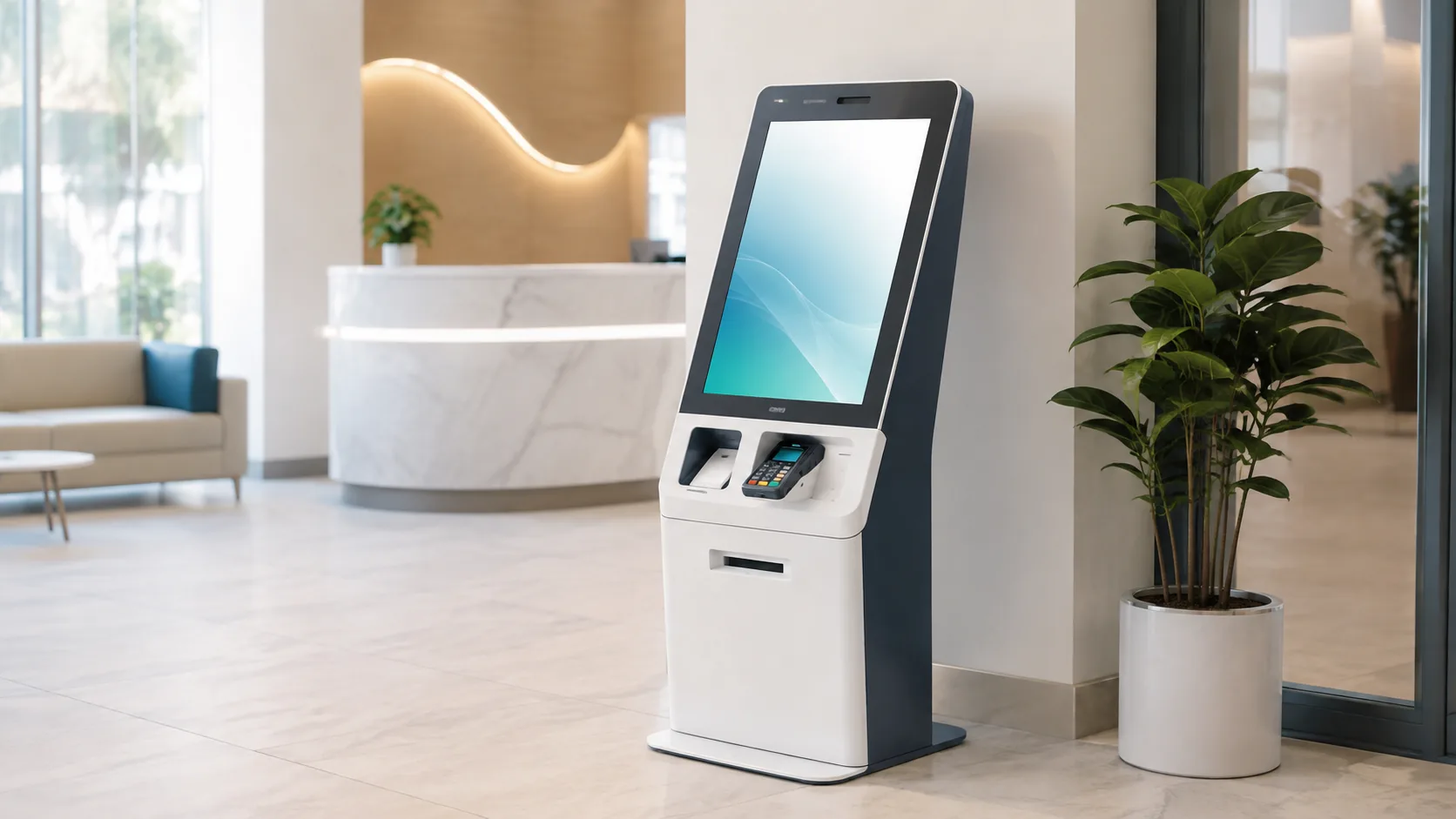 کیوسک کش لس در محل کسب‌وکار برای خدمات بانکی غیرنقدی
